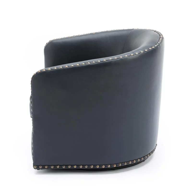 Home Square Faux Leather Swivel Arm Chair in Midnight Blue - Set of 2