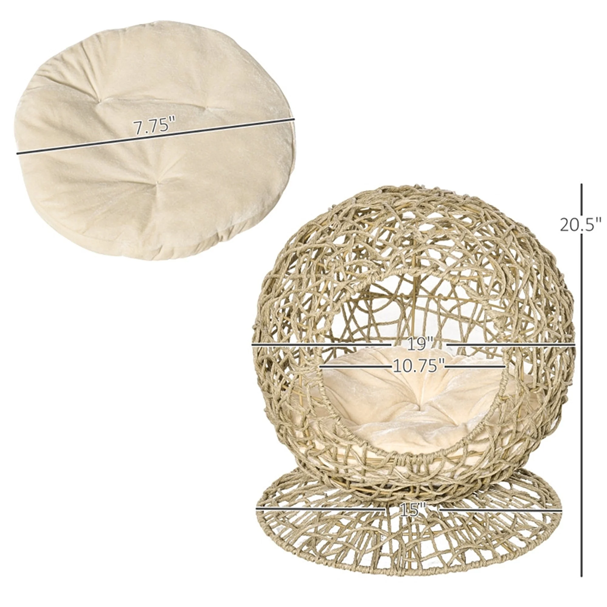 Glavbiku Rattan Elevated Cat Bed Kitty Condo with Soft Cushion,Wicker and Round Base, Brown