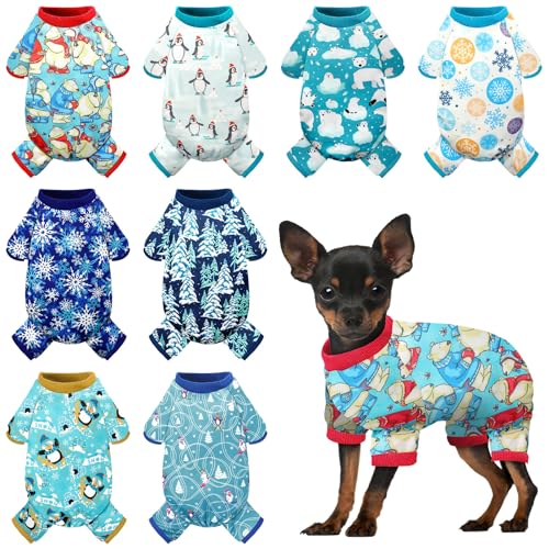 Paterr 8 Pcs Winter Dog Pajamas Warm Snowflake Penguin White Bear Pattern Puppy Pajamas Doggie Jumpsuit Holiday Puppy Clothes for Winter Holiday Small Dogs Dress(Small)
