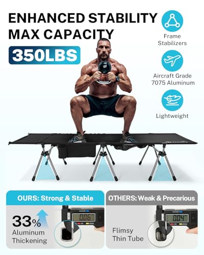Gonex Camping Cot with Leg Extenders 2 in 1 Portable Ultralight Folding Cot for Adults Adjustable Height Supports 350lbs Sleeping Bed for Backpacking Travel Beach Home 74.8