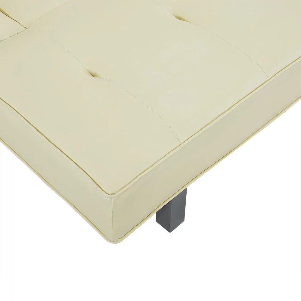Modern Convertible Futon Sofa Bed with Chrome Metal Legs, European Style Reclining Futon Sofa, Faux Leather, Cream
