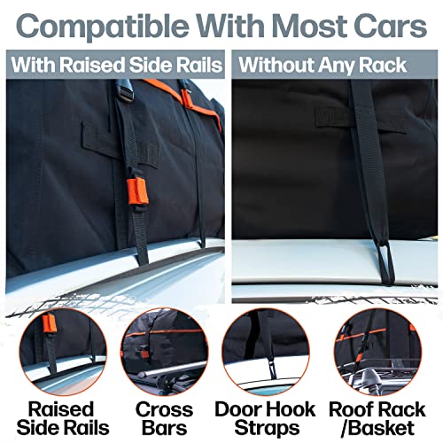 RoofPax 23 cft. Extra Waterproof Rooftop Cargo Carrier Bag, Double Weatherproof Zippers,10 Heavy-Duty Tie-Down Straps fit Cars with/Without a Rack or Side Rails, Safety Hooks Included