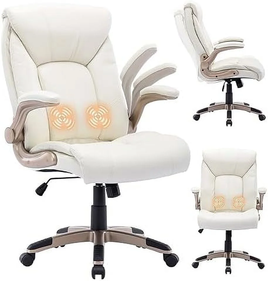 CCBIUOMBO Executive Office Chair Home Office Desk Chair with Double Thickening Padded and Flip-up Armrest Leather Office Chair with Back Support for Office Home Study