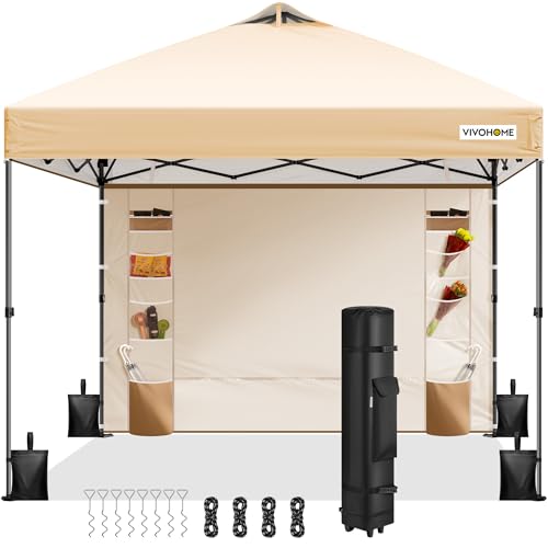 VIVOHOME 10x10ft Pop Up Canopy Tent One Push Setup Outdoor Portable Shelter Tent Heavy Duty with Wheel Carry Bag and 4 Sandbags, White