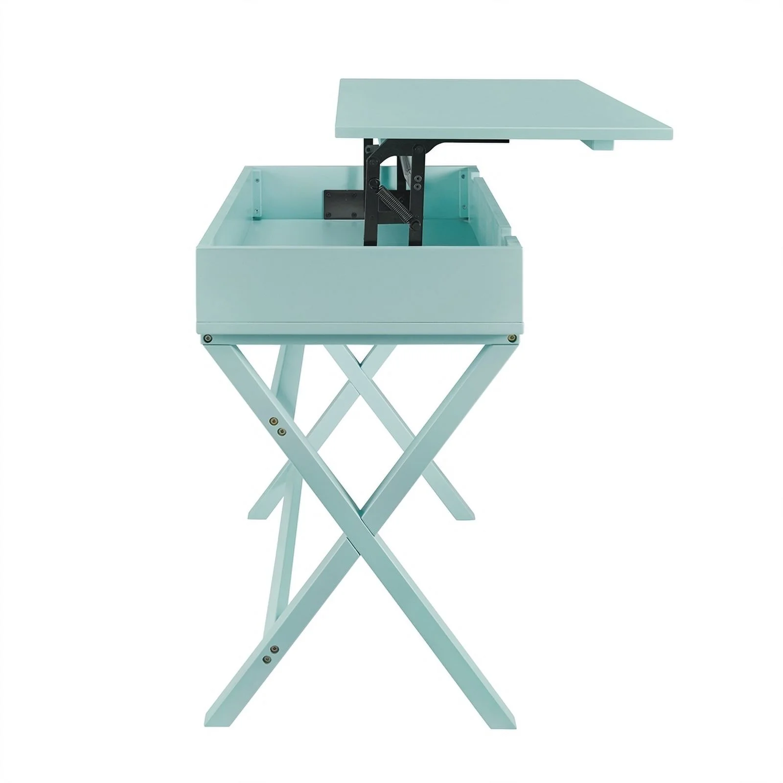 Riverbay Furniture Transitional Wood Lift Top Stand Up Desk in Turquoise Blue