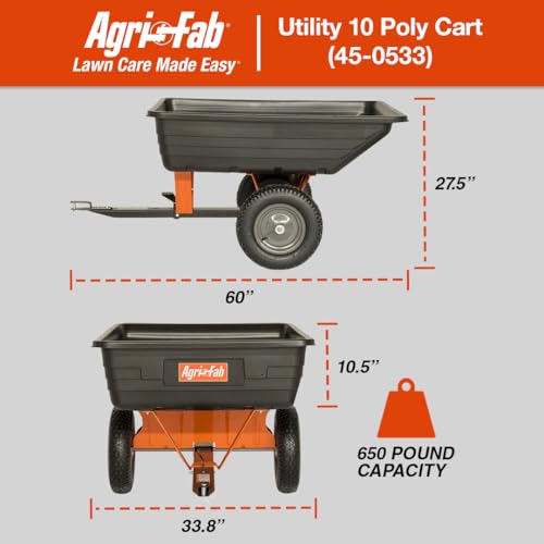 Agri-Fab 45-0533 650 lbs Tow Behind Poly Dump Cart, 10 CU. FT.; Lawn & Garden Cart/Trailer for Lawn Mowers, 16