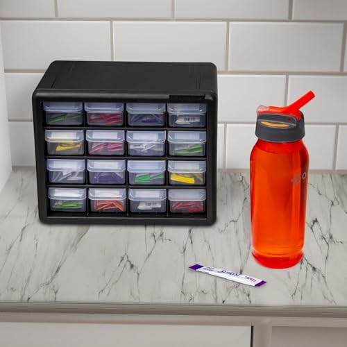 Akro-Mils 24-Drawer Plastic Drawer Storage Cabinet for Garage Organization, Bead Organizer, Building Bricks Storage, Teacher Toolbox, Makeup Organizer, 20-Inch W x 6-Inch D x 16-Inch H, 10724 Black