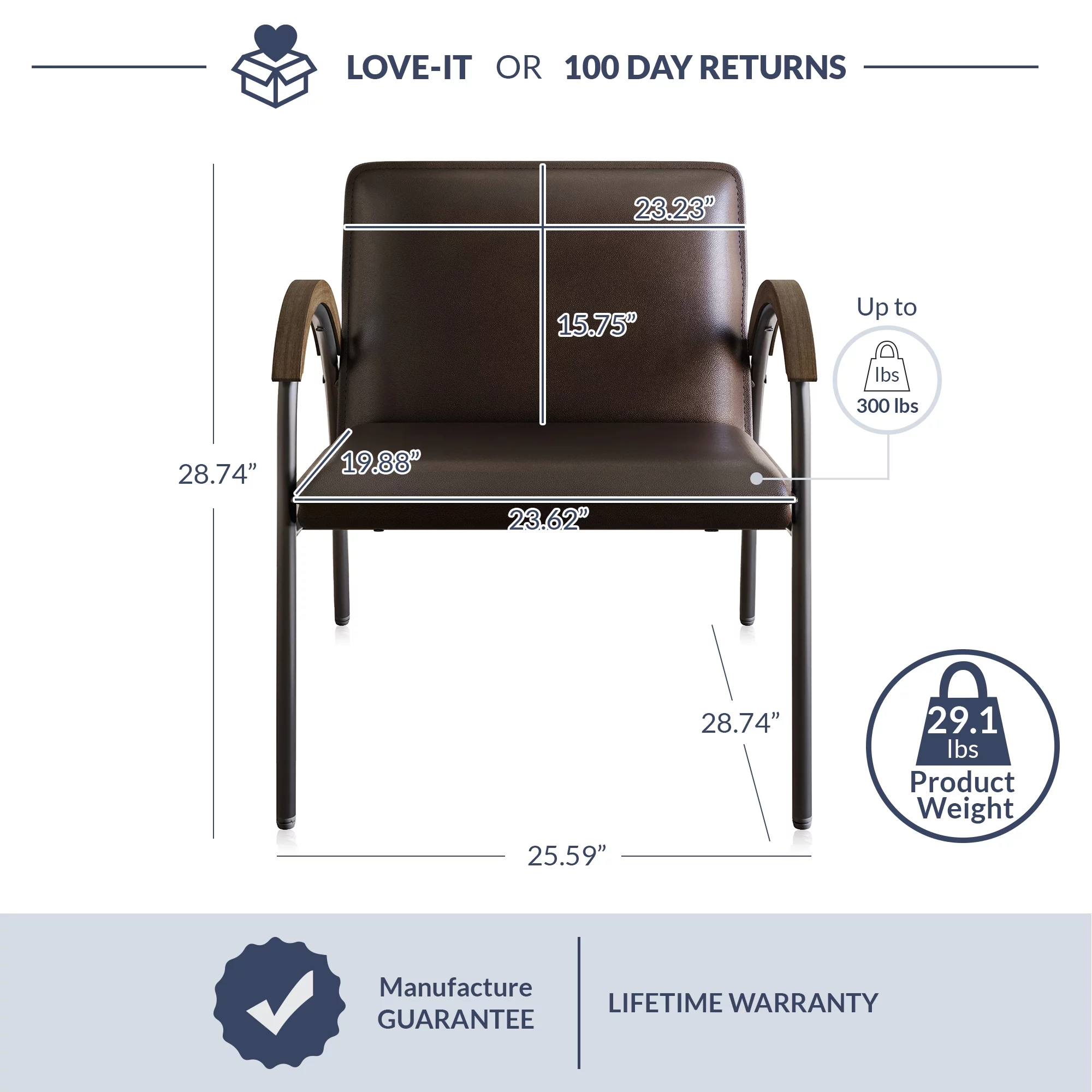 BELLEZE Mid Century Modern Accent Chair, Living Room Chair with Metal Frame, Unique Curved Design Faux Leather Armchair for Bedroom, Sitting Chair Reception Chair - Apex (Brown)