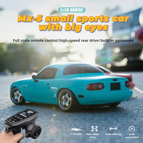 LD1899 1/18 RC Drift Car GTR R34 2.4GHz RWD with Gyroscope on-Road Alloy Body Shell Racing Cars Radio Control (Blue)