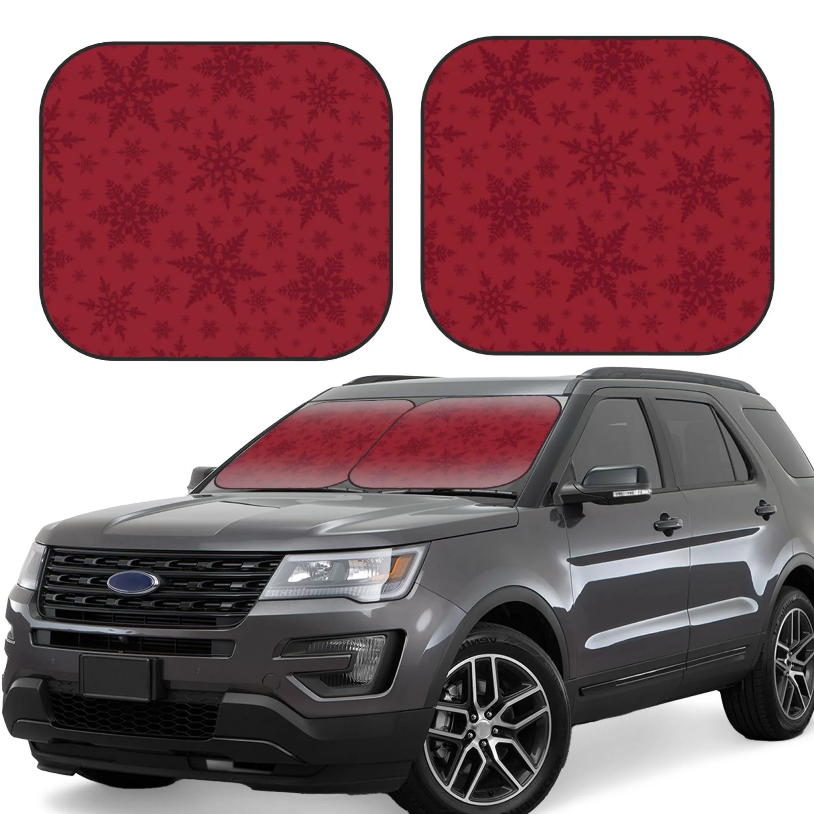 Daiia Christmas Red Snowflakes Windshield Sun Shade 2 Pack Foldable Car Front Window Sunshade For Most Sedans Suv Truck Auto Sun Blocker Visor Protector Blocks Max Uv Rays