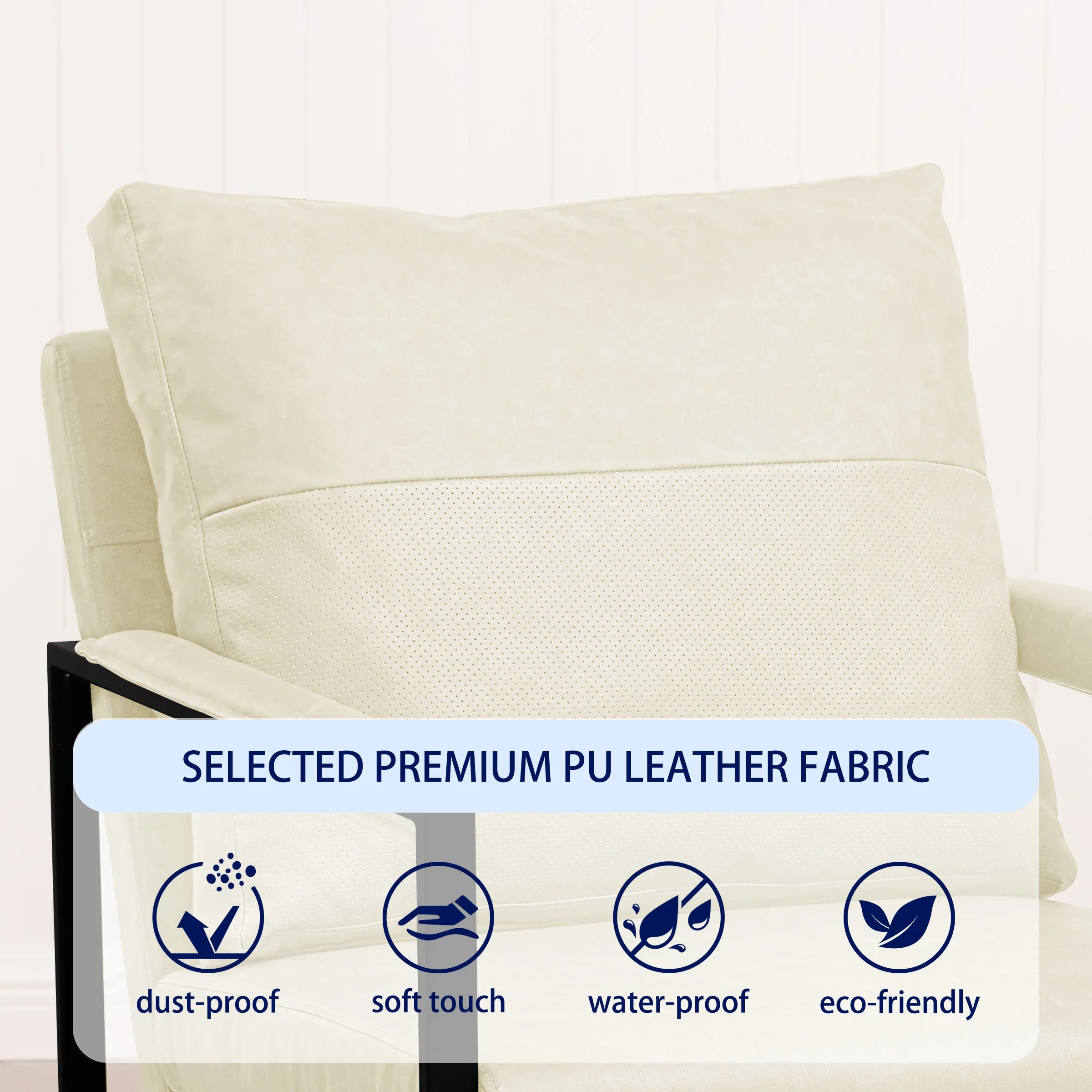 Subrtex Metal Frame Accent Chair Faux Leather (1 Pack, White)