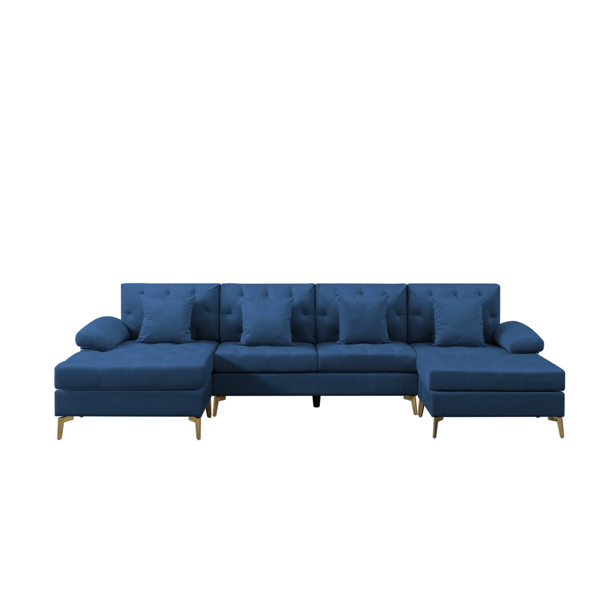 Modern U-Shaped Sectional Sofa with Removable Cushion and Ottoman Navy Blue