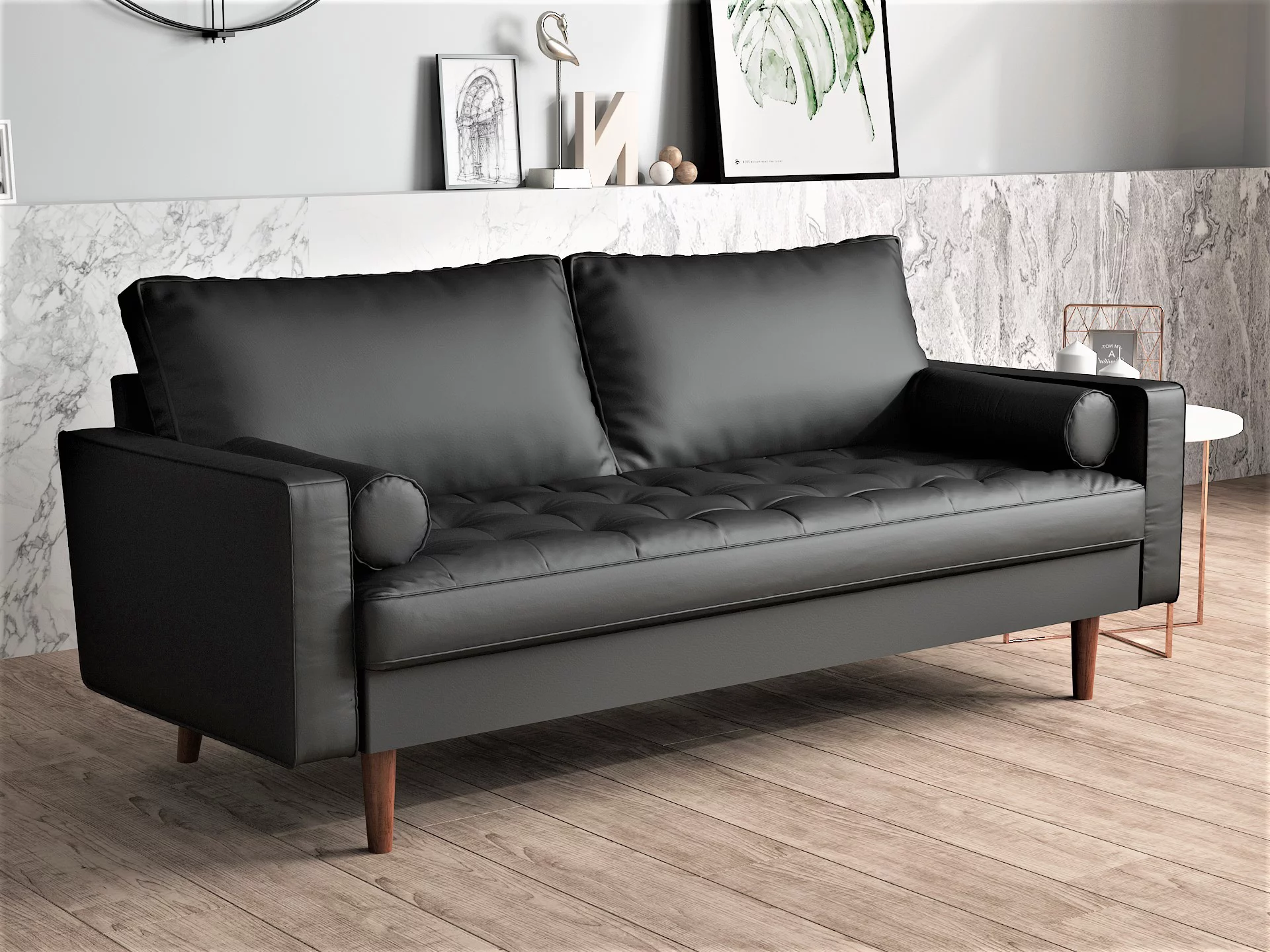 Uspridefurniture Darby 69.7'' Faux Leather Square Arm Sofa,Black