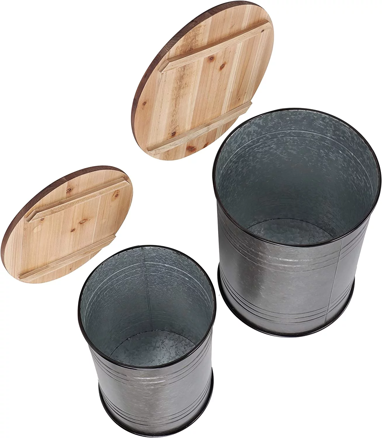 Farmhouse Side Table  Ottoman Set - 2pk Galvanized Metal Barrel Living Room Blanket