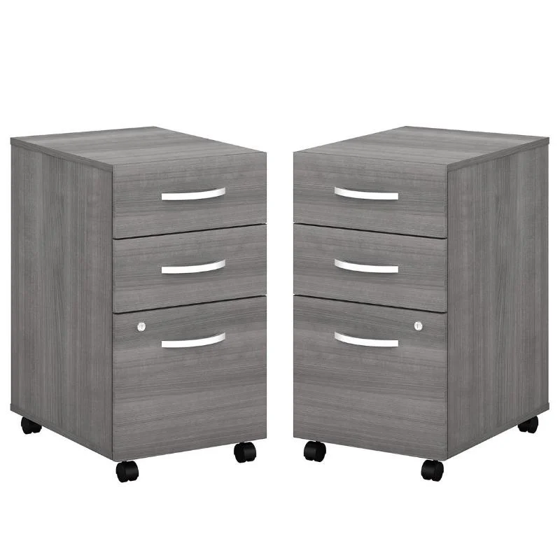 Home Square 2 Piece Wood Mobile Filing Cabinet Set in Platinum Gray