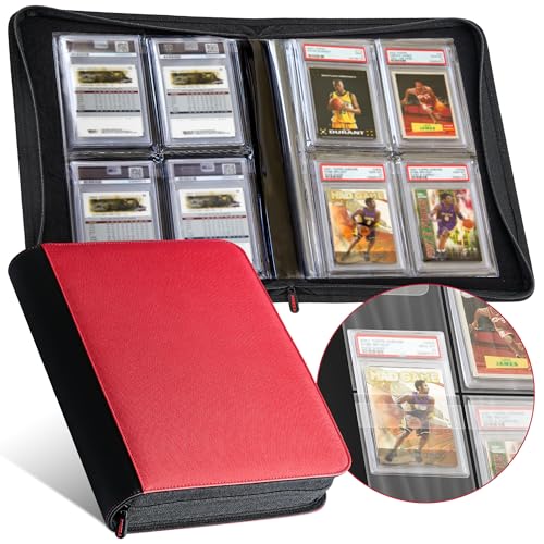 PREZA The Original Slab Binder - Graded Card Storage Binder - Holds 32 Graded Slabs - Premium Trading Card Album compatible with PSA, BGS, and SGC (Red)