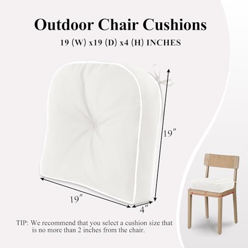 Outdoor Tufted Chair Cushion Set of 2 Waterproof and Fade-Resistant Chair Pads with Ties for Patio Dining Chairs Indoor/Outdoor Use, Beige 19x19 Inch