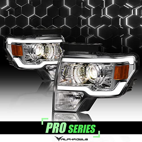 Alpha Owls 8711514 Projector Headlights With Switchback Sequential LED Bar & Startup Light - Black Amber Fits 2009-2014 Ford F150 Halogen Models