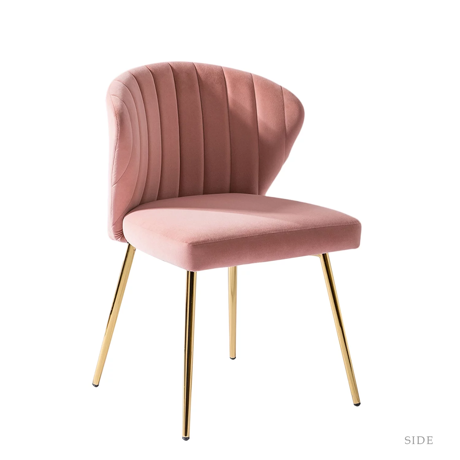 Velvet Wingback Accent Chair Upholstered Home Kitchen Dining Side Chair Gold Metal Legs Bedroom Pink