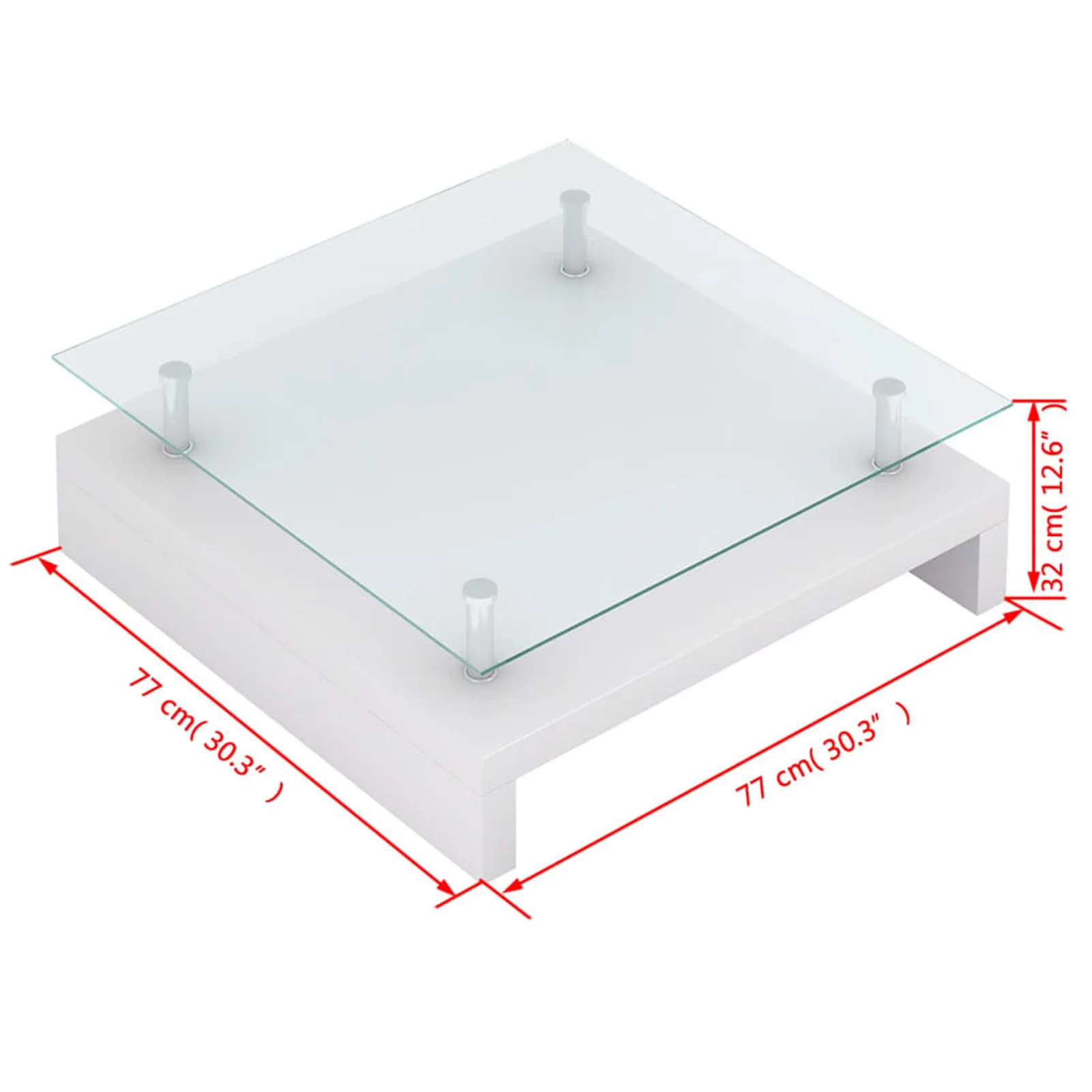 Gecheer Coffee Table with Glass  White