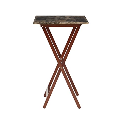 Linon Nikki Brown Faux Marble Tray Table Set