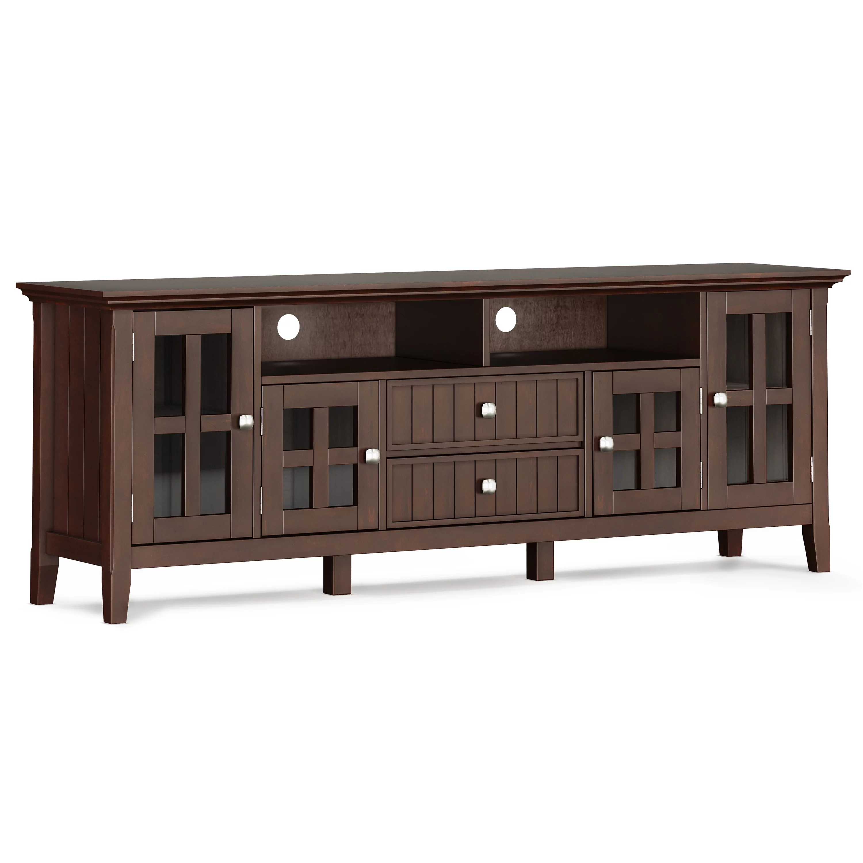 Simpli Home Acadian SOLID WOOD 72 inch Wide Transitional TV Media Stand in Brunette Brown For TVs up to 80 inches