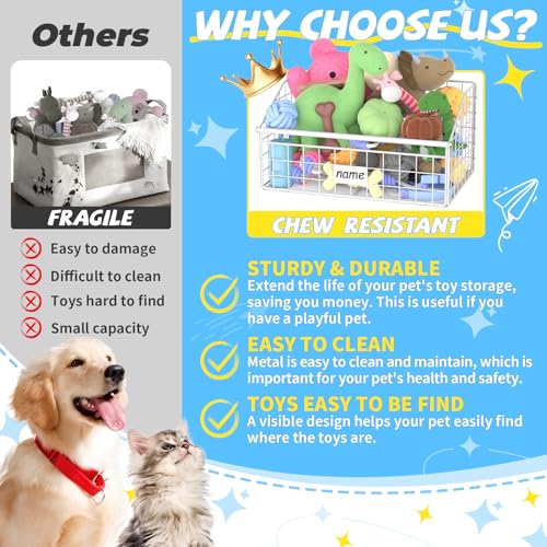 Indestructible Dog Toy basket, Medium Toy Box for Dogs,Pet Toy Bin Dog Metal Basket for Toys, Dog Toy Storage, Dog Storage Organizer,Dog Toy Box for Living Room Area (Black)