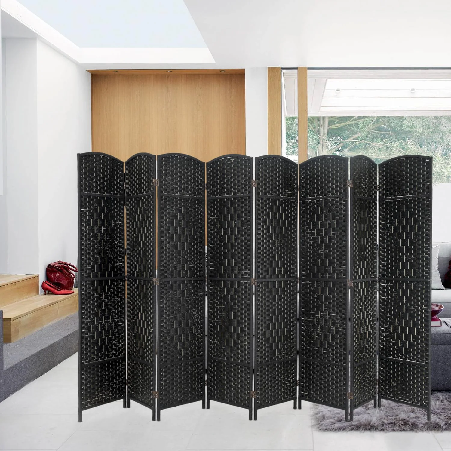 NiamVelo Room Divider 8 Panel Room DividersFolding Privacy Screen Portable Wood Partition Screen Wall Divider, Black