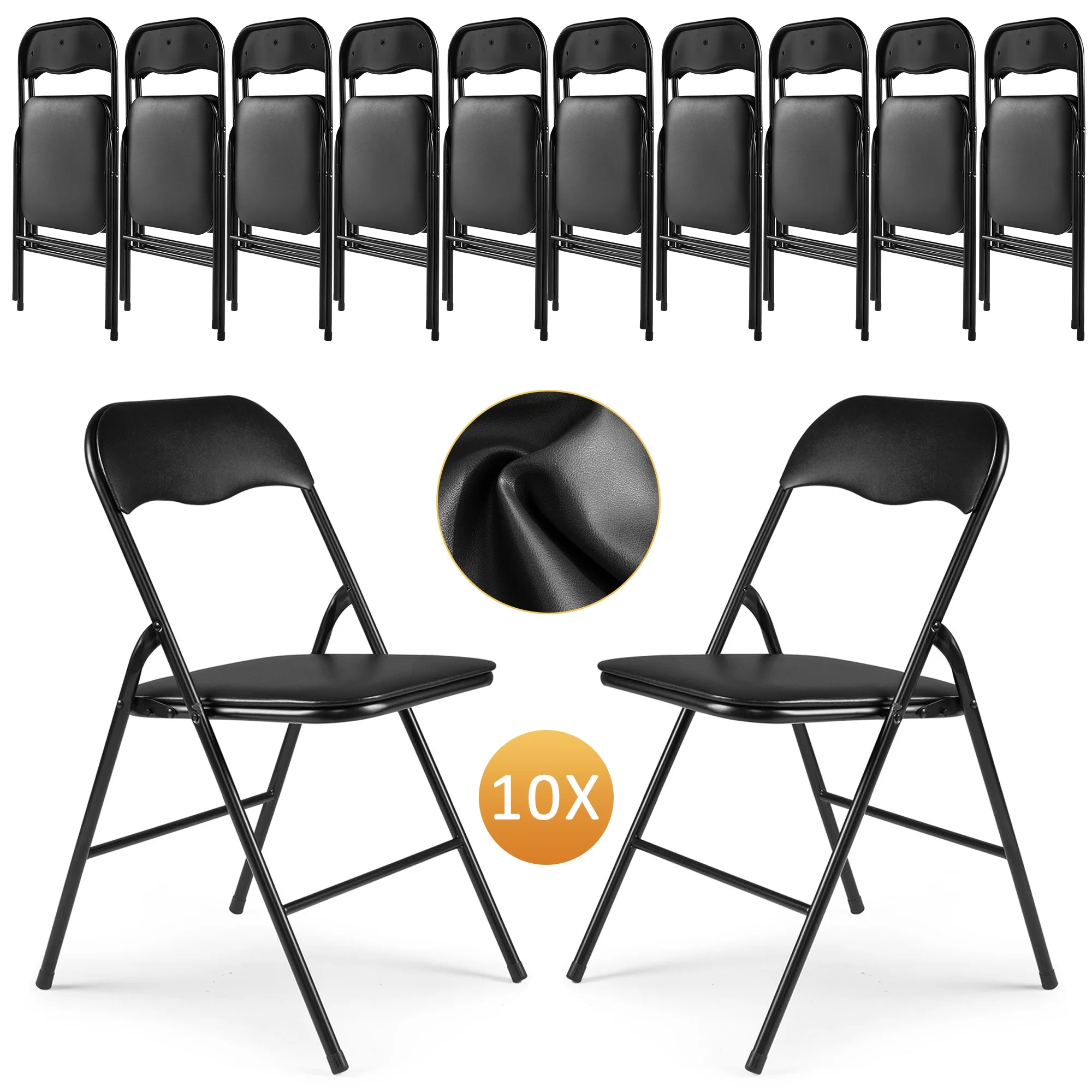 Sandinrayli 10-Pack Fabric Padded Folding Chair for Home Office Wedding Party Outdoor Indoor, 330LBS Capacity, Black