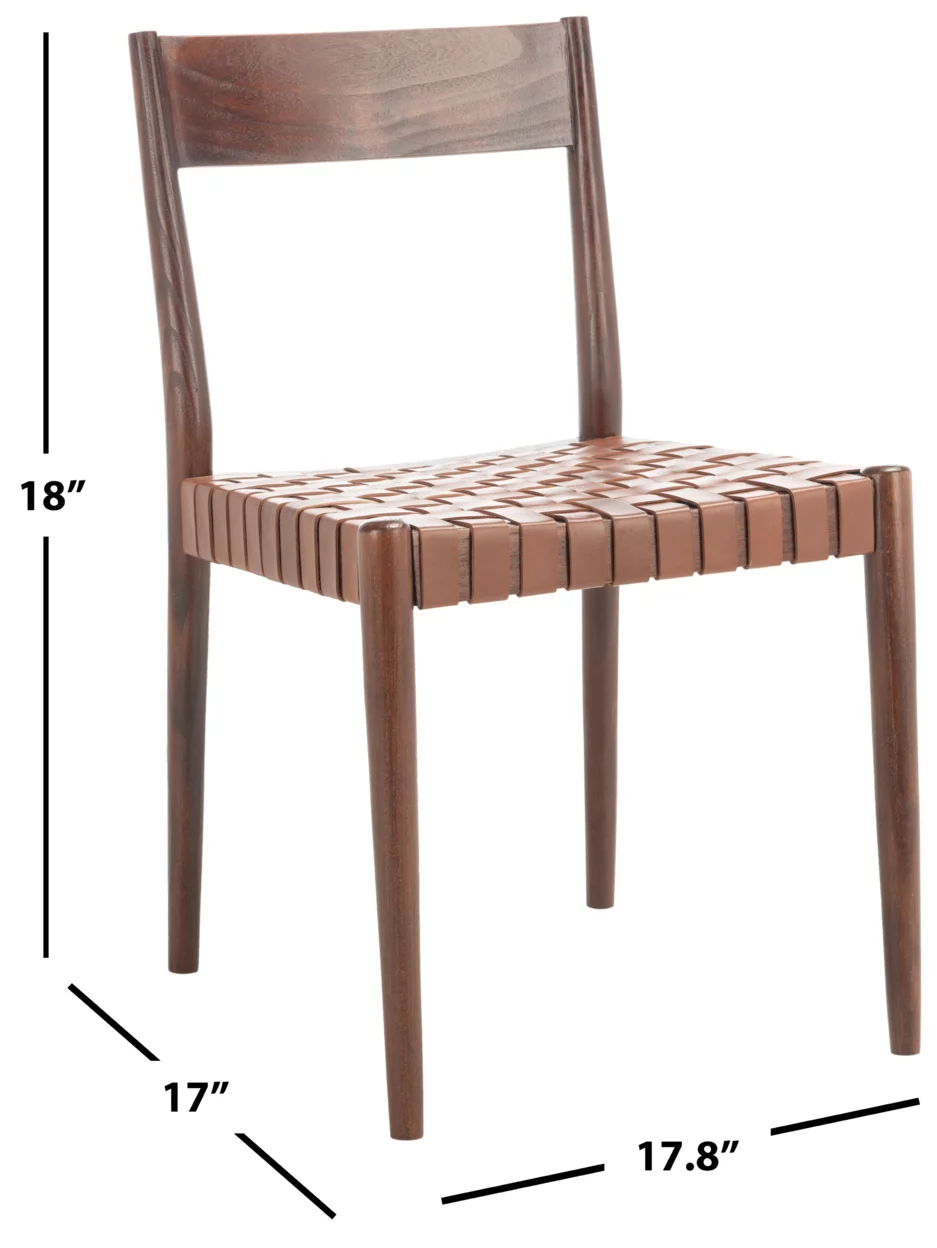 SAFAVIEH Eluned Leather Dining Chair, Cognac/Brown, Set of 2 (18.5 in. W x D x 31.5 in. H)