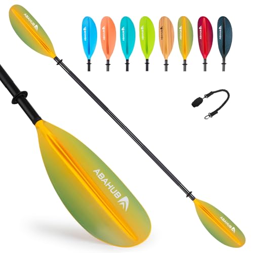 Abahub Kayak Paddle, 90.5 Inches Kayaking Oars for Boating, Canoeing with Free Paddle Leash, Aluminum Alloy Shaft Black/Blue/Green/Orange/Yellow Plastic Blades