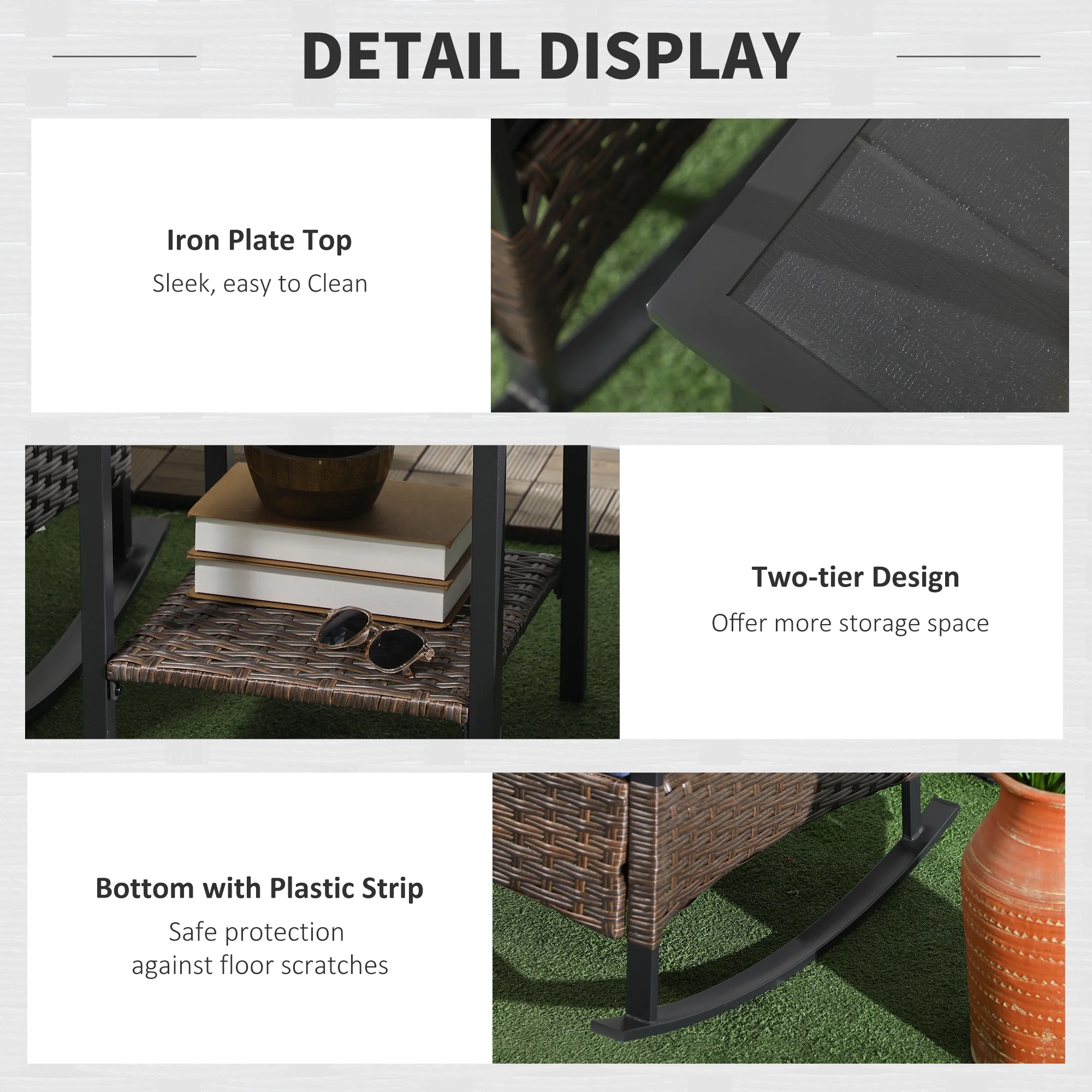 Outsunny 3pc Rocking Chair Set w/ Cushions, Wicker Bistro Set, Dark Blue