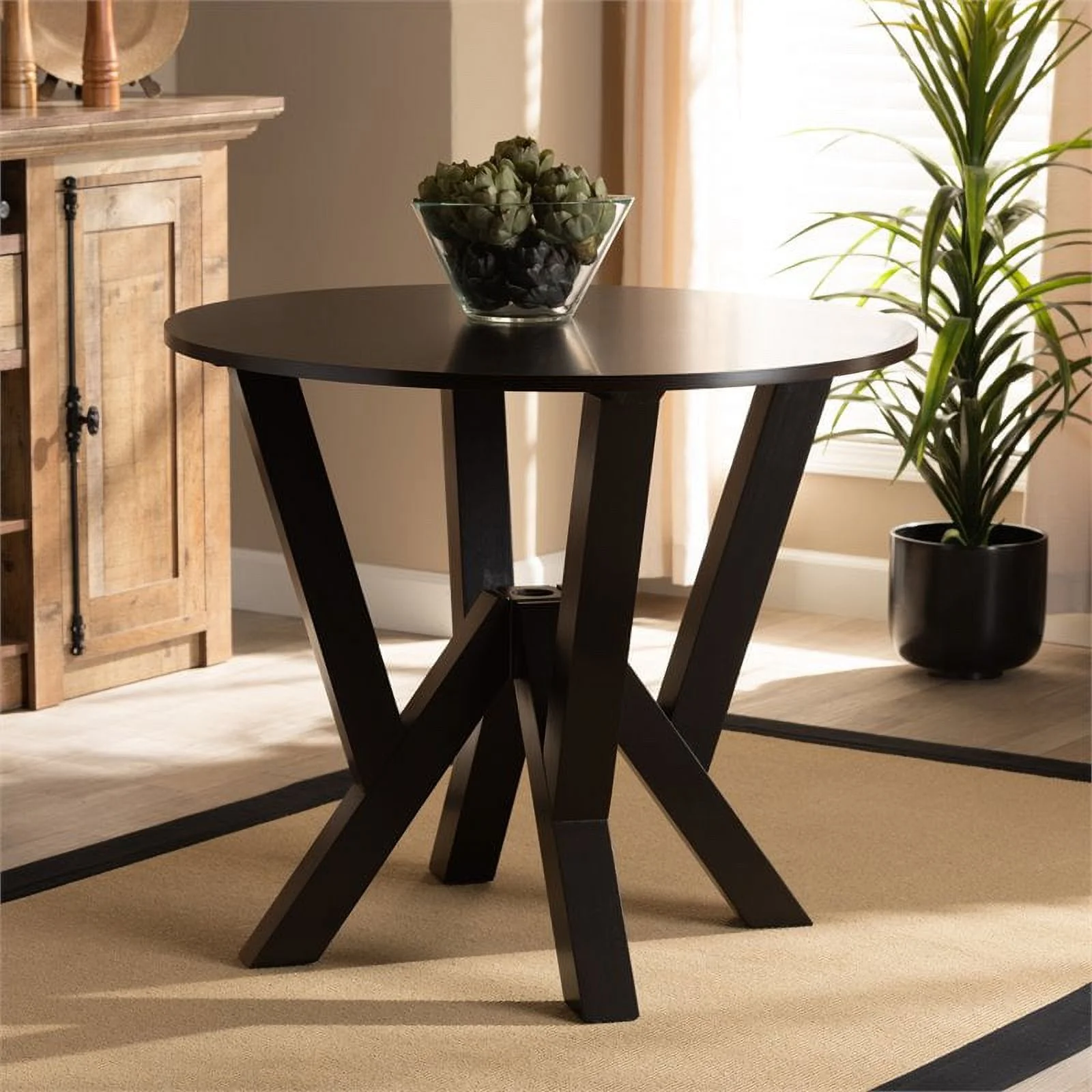Bowery Hill Modern Dark Brown Finished 35-Inch-Wide Round Wood Dining Table