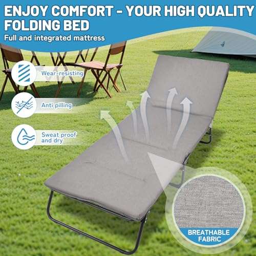 Camping Cot with Mattress, 550LBS(Max Load), Portable Folding Outdoor Bed for Adults Kids, Double Layer 1200D, Heavy Duty Cot for Traveling Gear Supplier, Office Nap, Home Lounging(Grey)