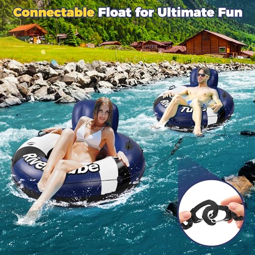2025 New Pool Floats Adult with Canopy and Cup Holder, 3-in-1 Inflatable Pool Lounge Floaties for Swimming Pool Lake Beach Water, Raft Lounger Floating Chair for Adults Heavy Duty
