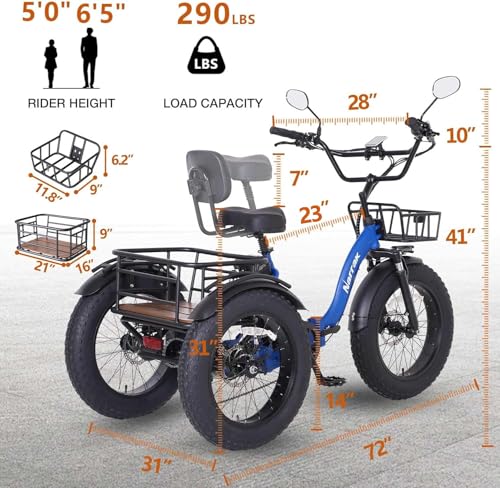 Electric Tricycle for Adults, 750W(Peak 1350W), 48V13Ah Ebike, 20