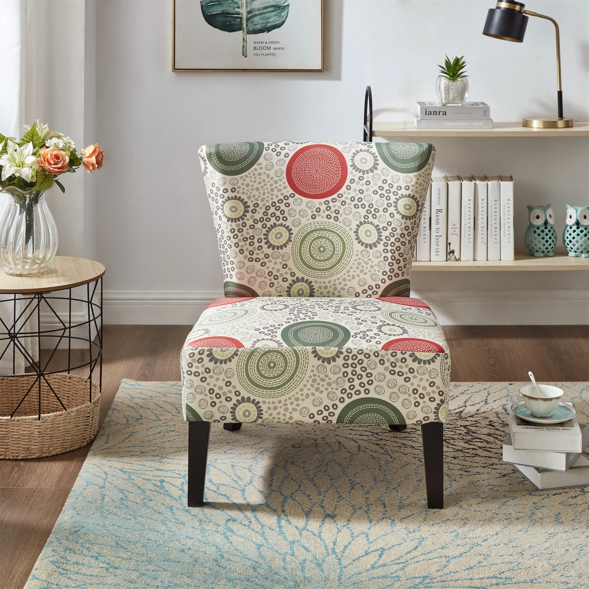 GEXPUSM Armless Accent Chair Set of 2, Modern Living Room Chairs with Thick Cushion & Solid Wood Legs, Fabric Comfy Bedroom Chair, Living Room Furniture, Beige/Circular pattern