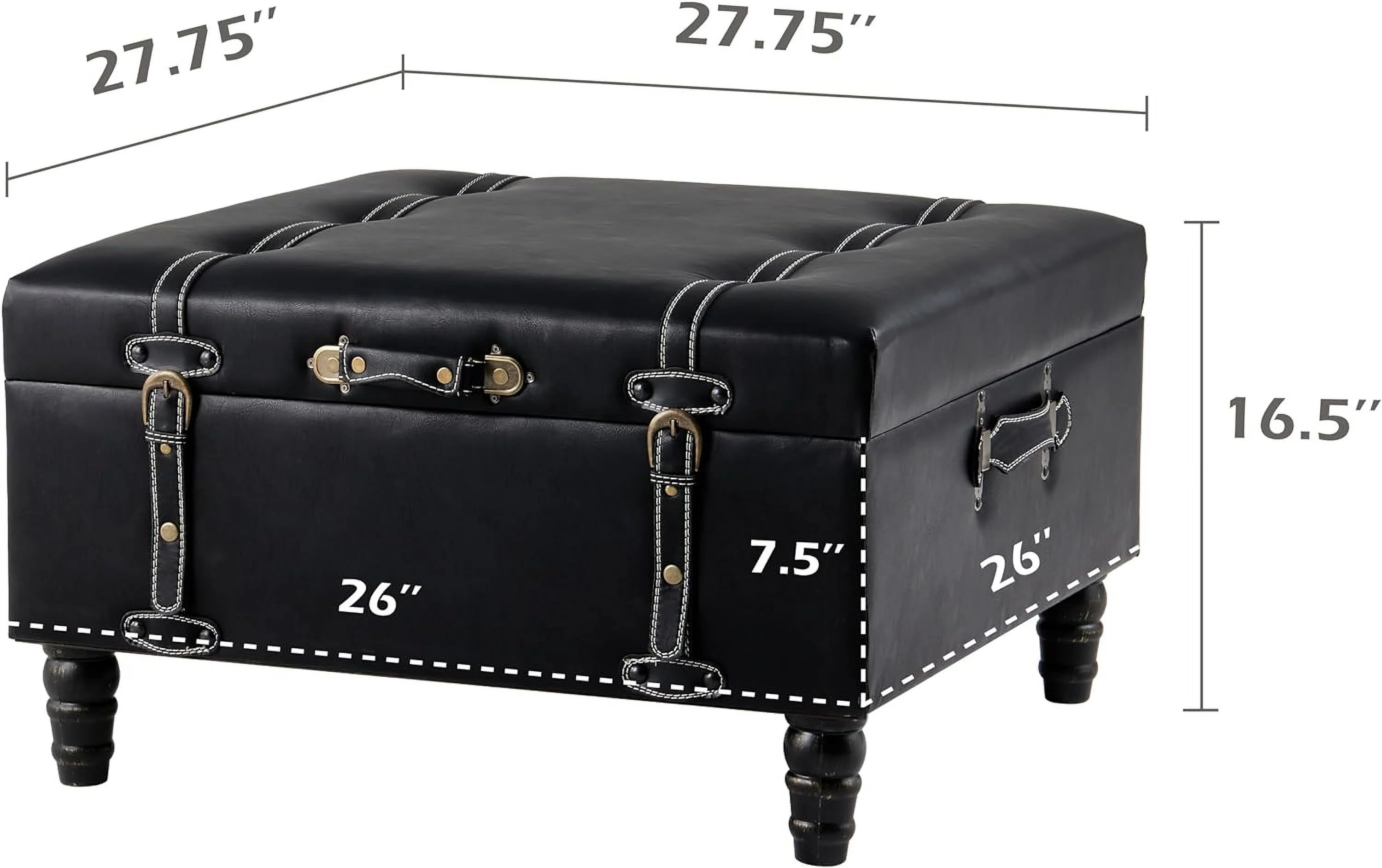 Ottoman 28 Inch Upholstered Black Coffee Table with  Faux Leather Ottoman for Living Room  Bedroom