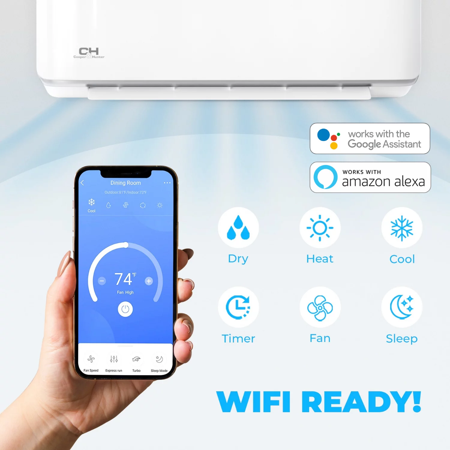 Cooper & Hunter 24000 BTU 230V Wall Mounted Hyper Heat Mini Split Heat Pump Air Conditioner With 16ft Kit Cover 1500 Sq Ft WiFi