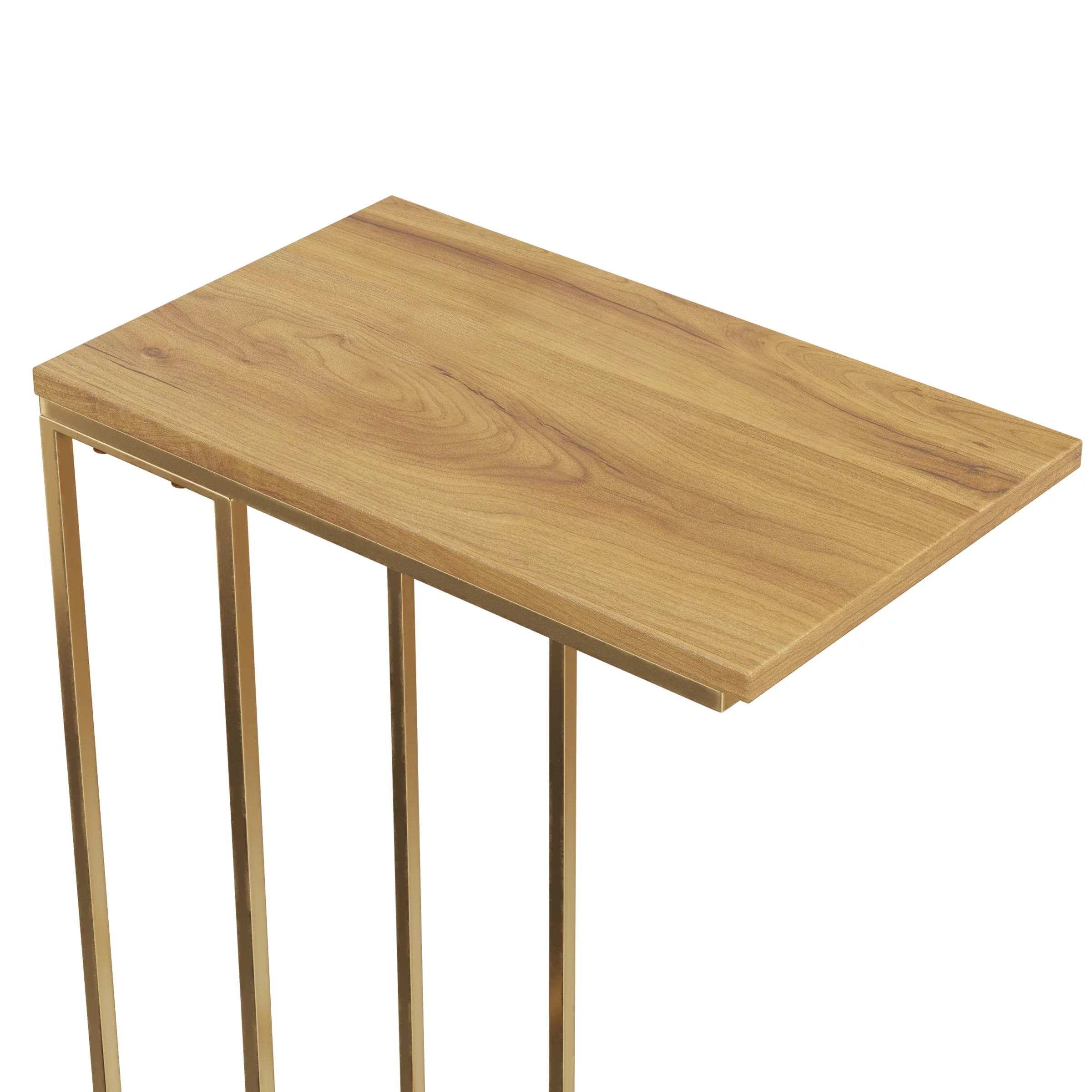 Lavish Home - C-Shaped Mango Wood End Table with Gold Iron Frame