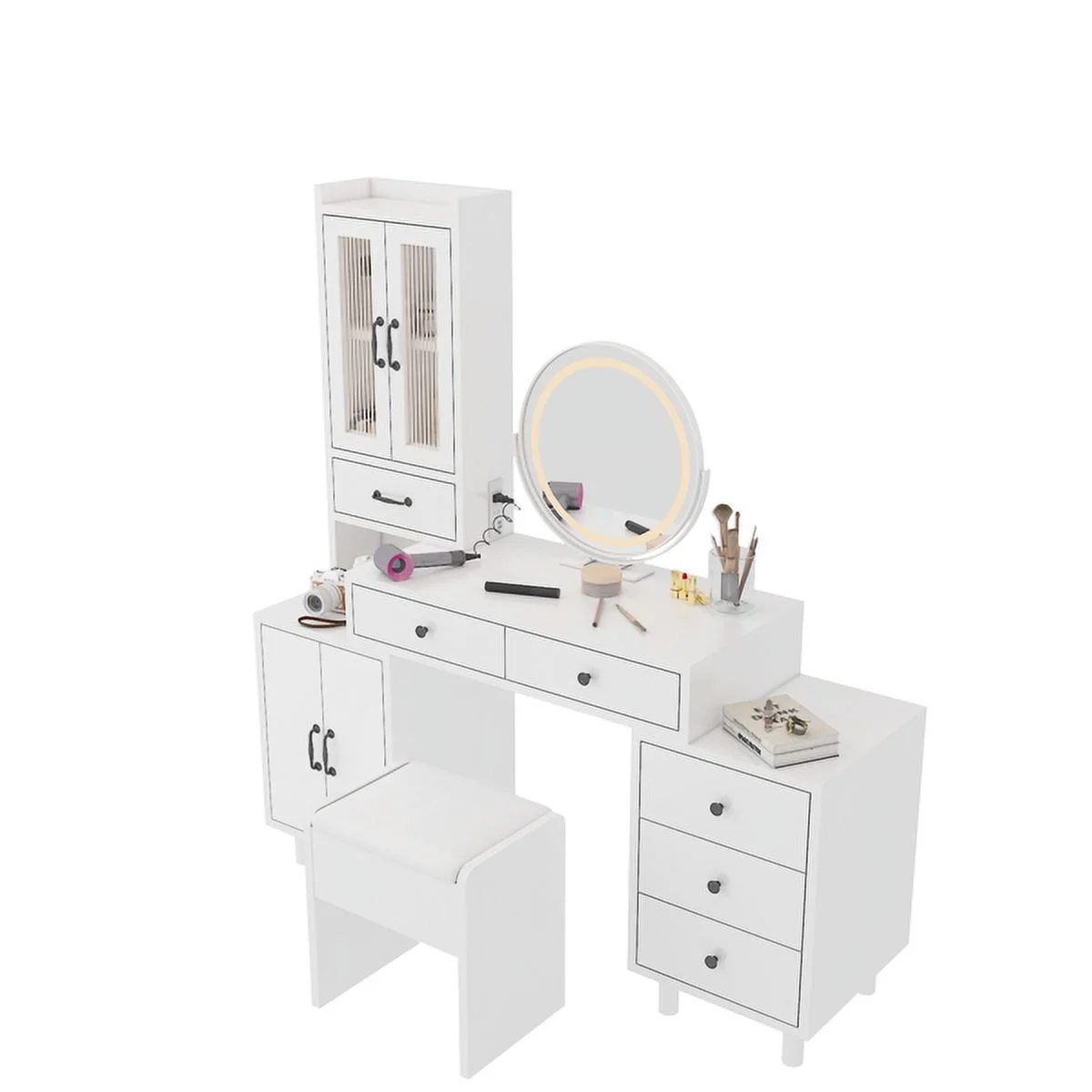 SYTHERS Makeup Vanity: Modern Retractable Dressing Table with Power Outlets