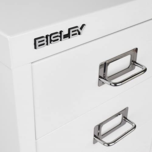 Bisley 10-Drawer Steel MultiDrawer Cabinet - Black, Chrome Pull Handles with Label Holders, Powder-Coated Steel, Removable Drawers, Fits Under Most Desks, Labels Included