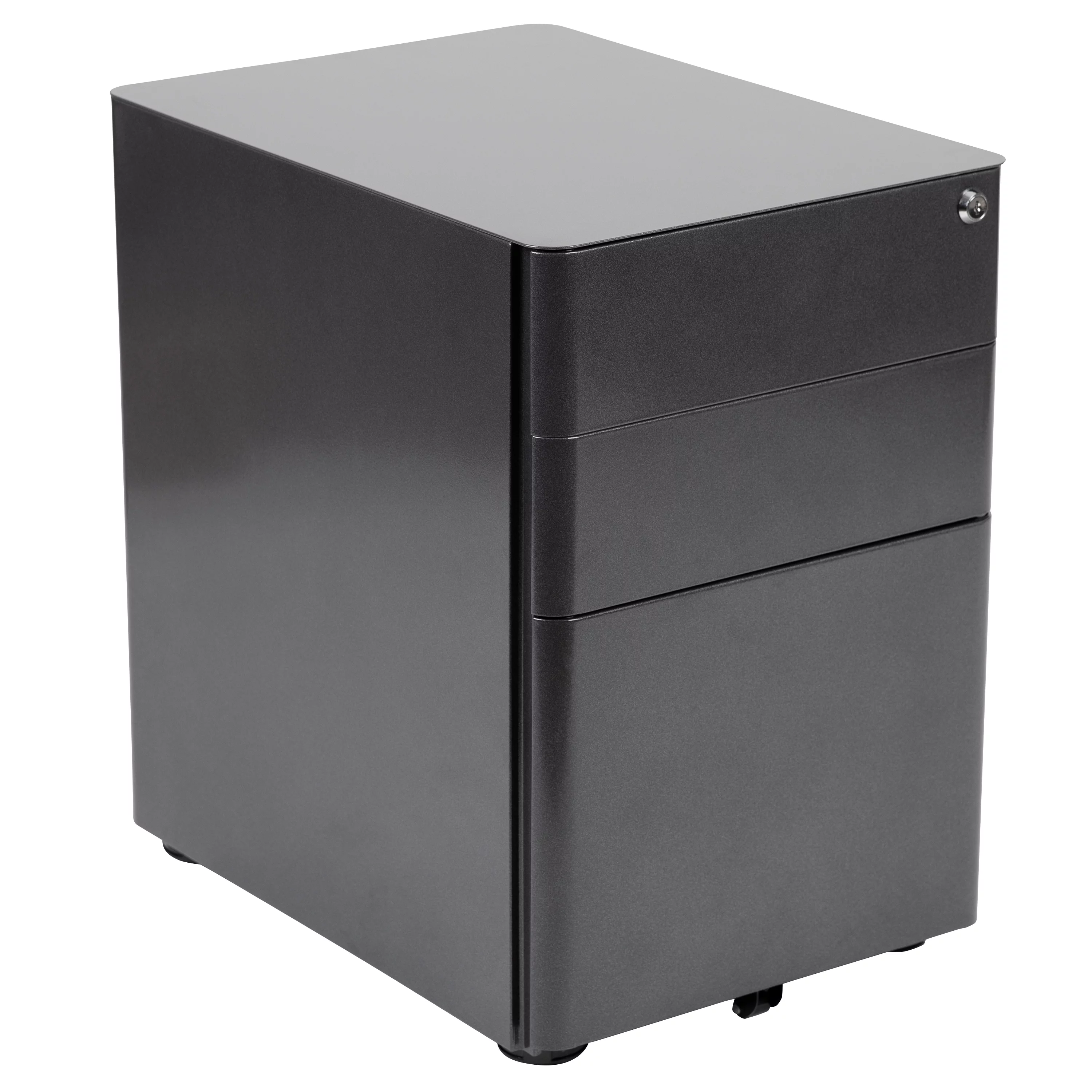 Emma + Oliver Modern 3-Drawer Mobile Locking Filing Cabinet Storage Organizer-Black