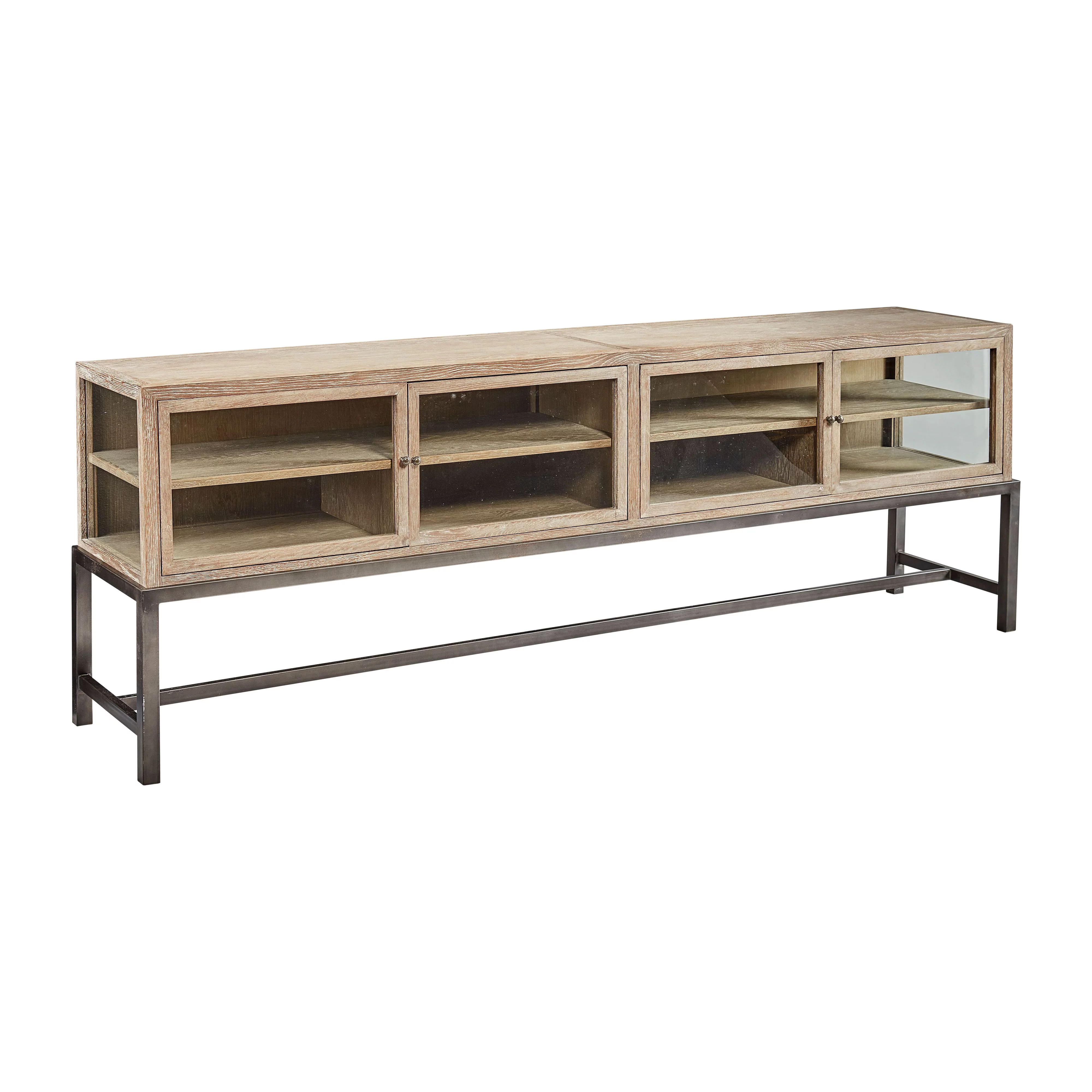 Bleecker 88-inch Glass & Oak Display Console with Metal Base