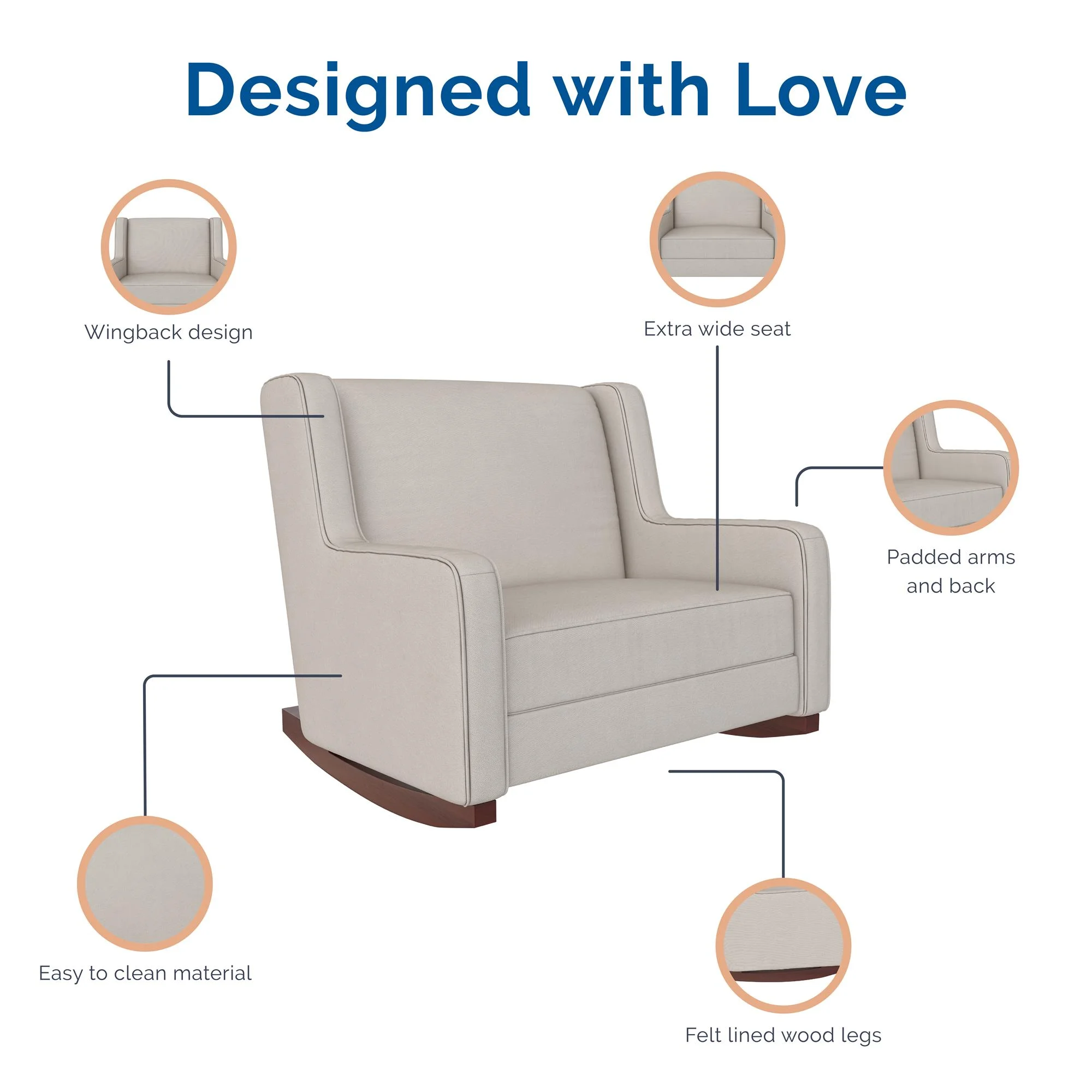 Baby Relax Hadley Upholstered Double Rocker Chair, Beige Microfiber