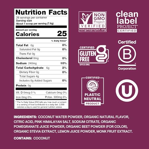 Cure Hydration | Plant-Based Electrolyte Drink Mix | No Added Sugar | FSA & HSA | Dehydration Relief Powder Made with Coconut Water | Non-GMO | Vegan | 28 Servings Jar - Berry Pomegranate