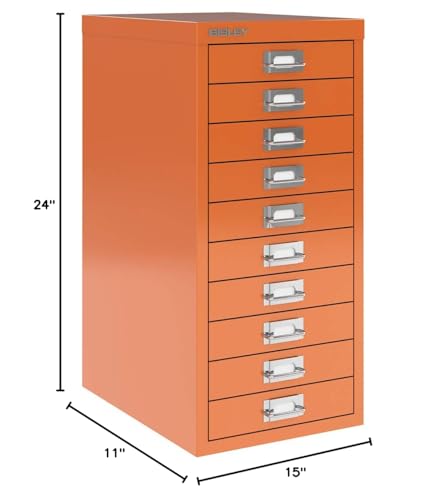 Bisley 10-Drawer Steel MultiDrawer Cabinet - Black, Chrome Pull Handles with Label Holders, Powder-Coated Steel, Removable Drawers, Fits Under Most Desks, Labels Included