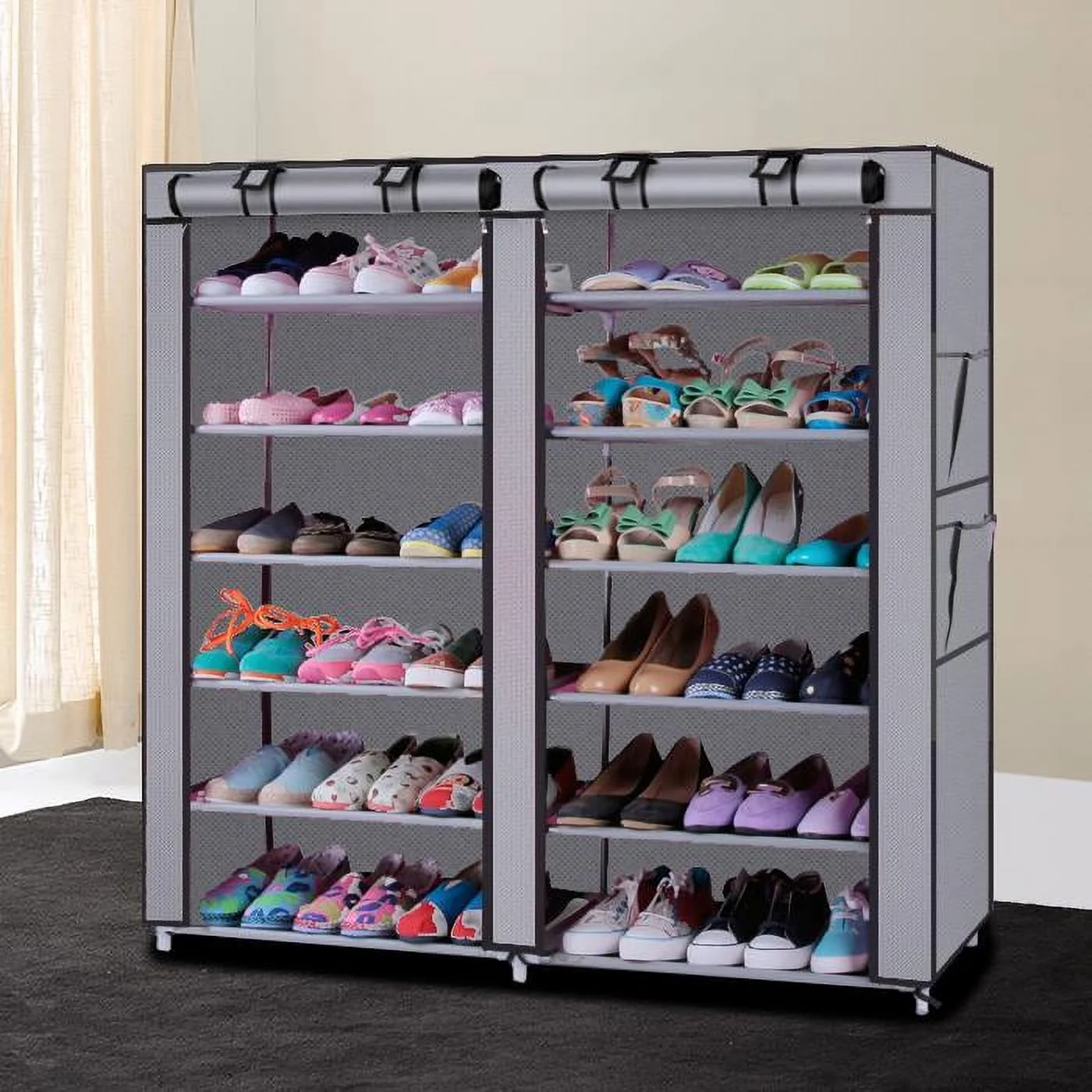 Zimtown DIY 6 Tier Double Row Shoe Rack Shoe Shelf Portable 12 Grids Shoe Storage Cabinet Organizer Space Saving for Closet Entryway Bedroom Living Room Dorm Home, Multiple Colors