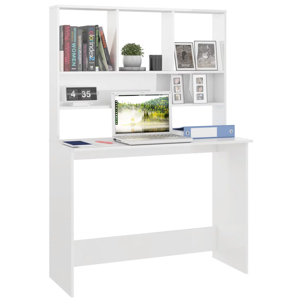 Aibecy Desk with Shelves High Gloss White 43.3