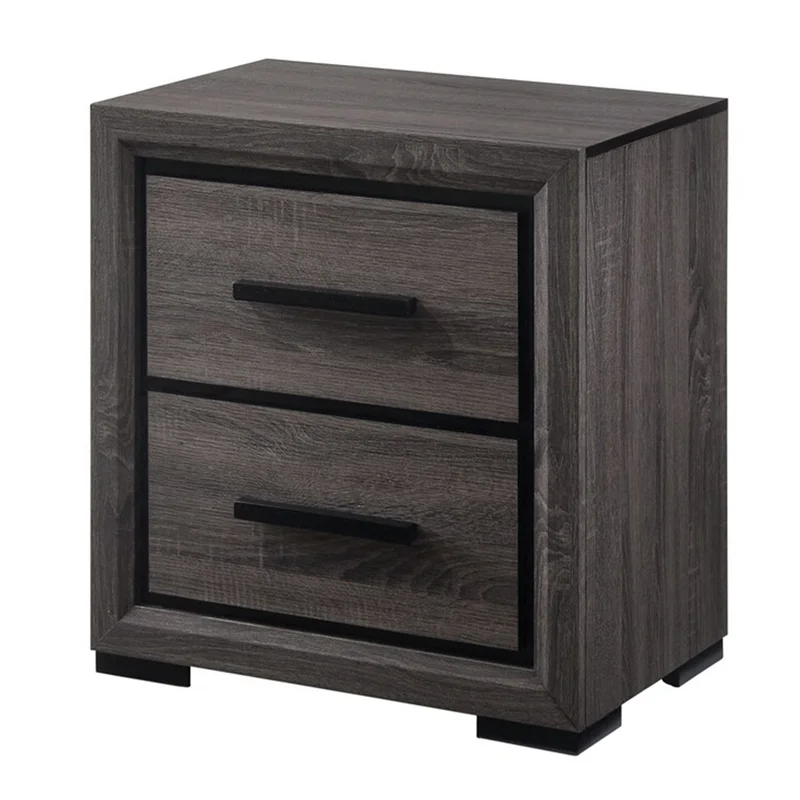 FOA Drummond 3-Piece Gray Wood Panel Bedroom Set - Cal King + 2 Nightstands